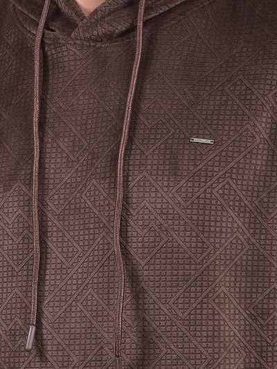 Brown Jacquard Hooded Neck Sweatshirt