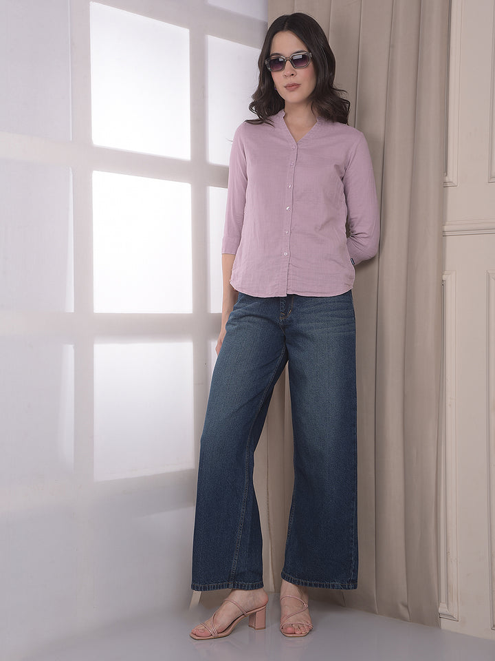 Purple V-Neck 100% Cotton Shirt