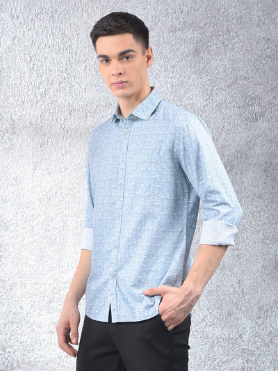 Blue Printed 100% Cotton Shirt-Men Shirts-Crimsoune Club