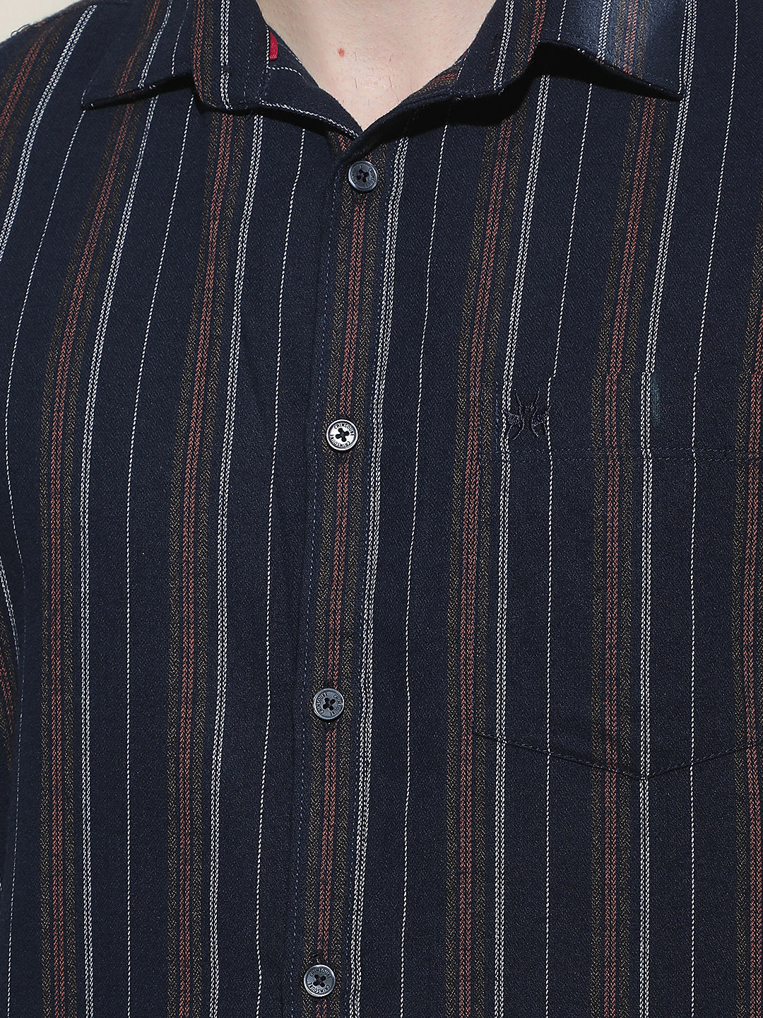 Navy Blue Vertical Stripes 100% Cotton Shirt