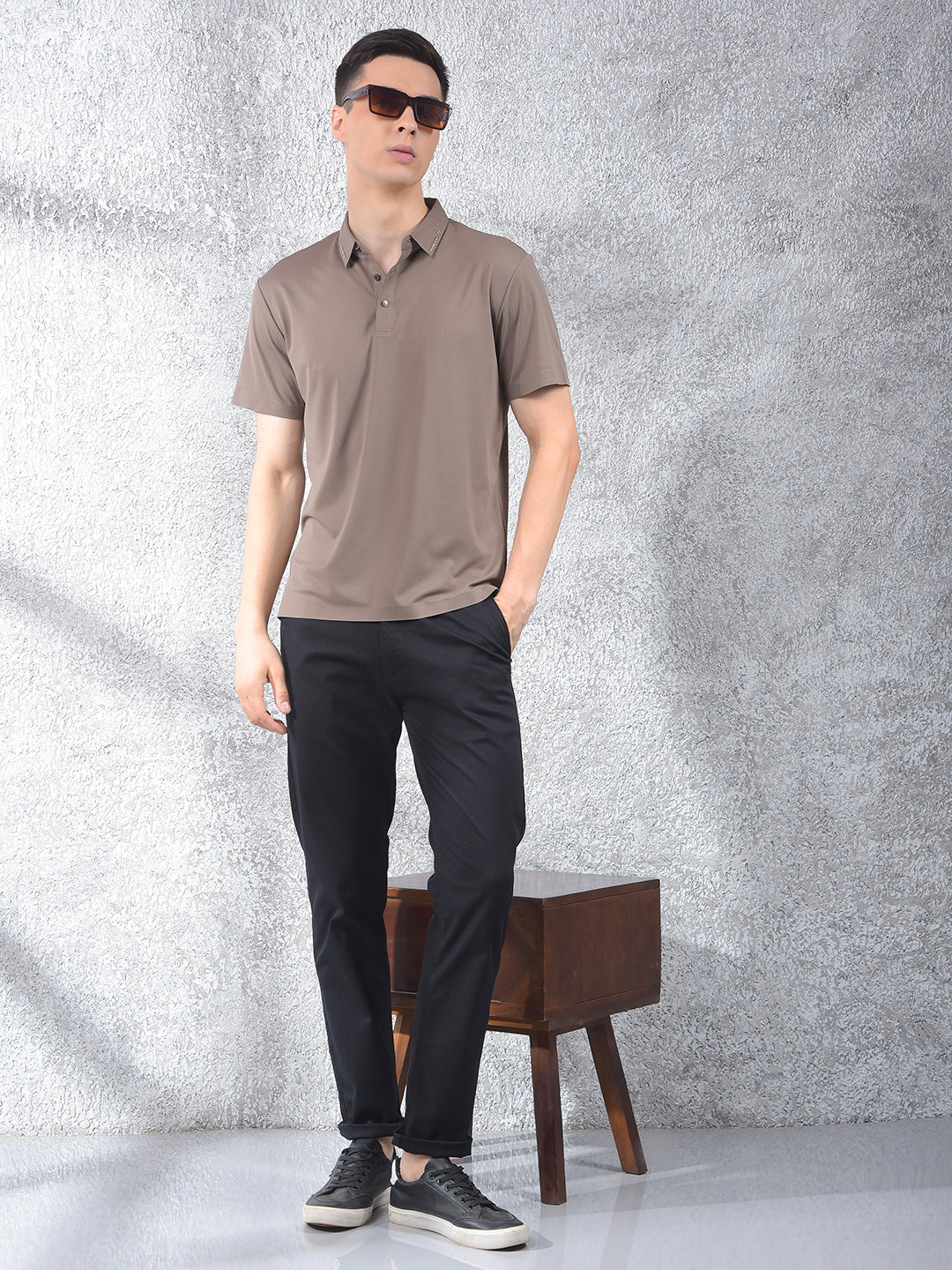 Carbon Dobby Stretch Black Trousers