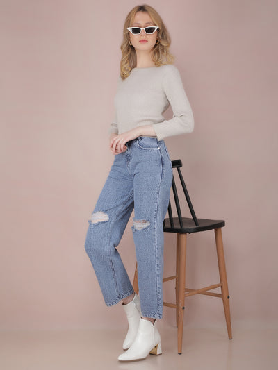 Beige Cropped Sweater