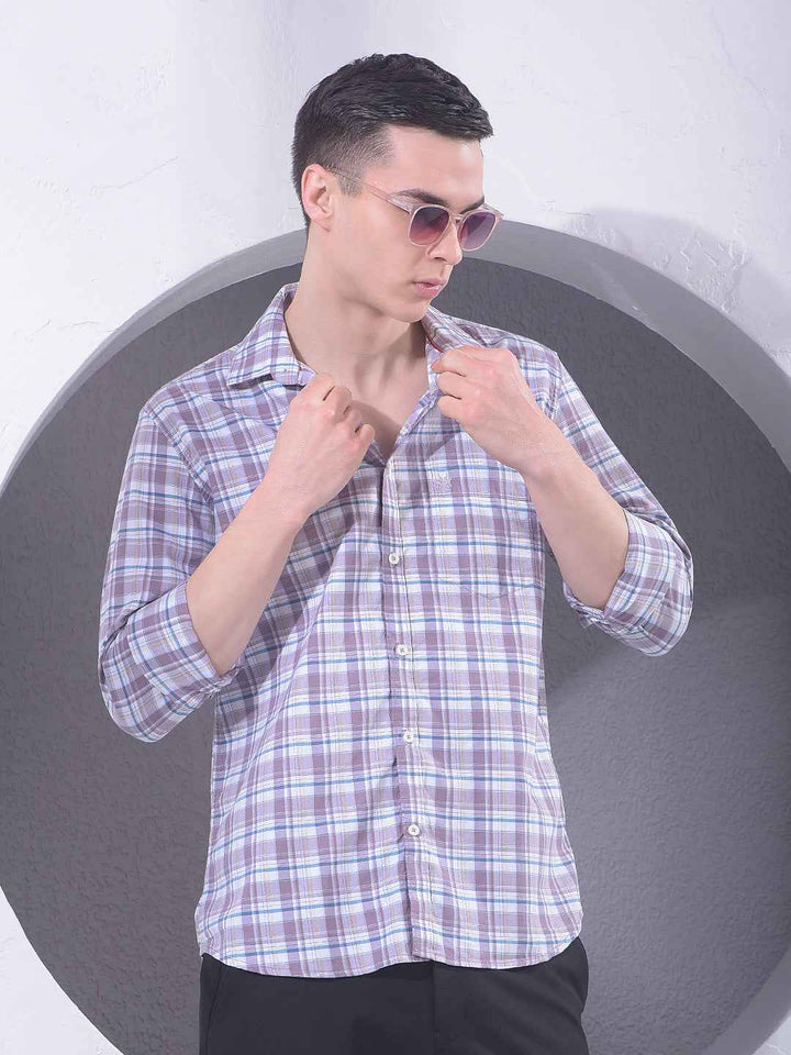 Purple Checked 100% Cotton Shirt