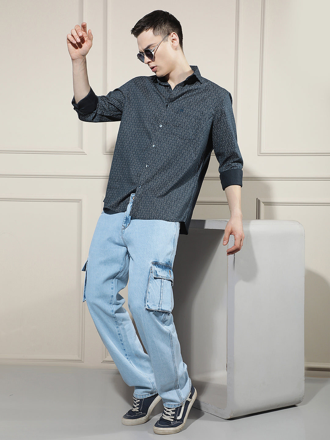 Sky Blue 100% Cotton Cargo Jeans