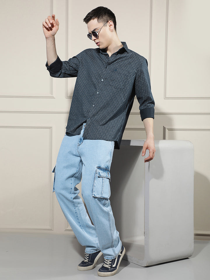 Sky Blue 100% Cotton Cargo Jeans