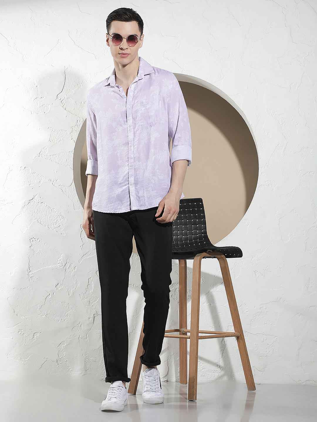 Black Casual Style Printed Trousers
