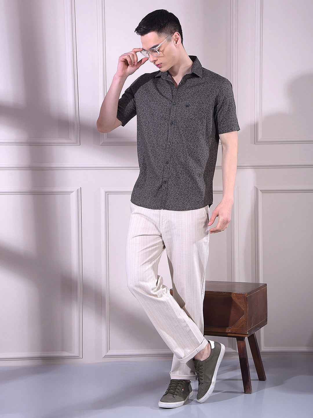 Beige Vertical Stripes Trousers