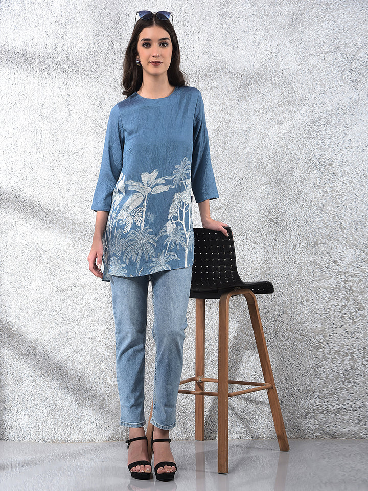 Blue Floral Print Top