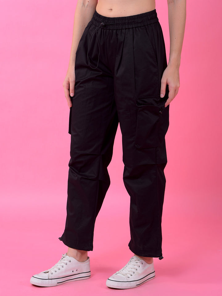 Black Loose Fit 100% Cotton Cargo Trousers