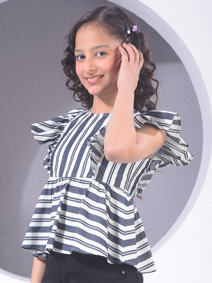Black Vertical Stripes Sleeveless 100% Cotton Peplum Top