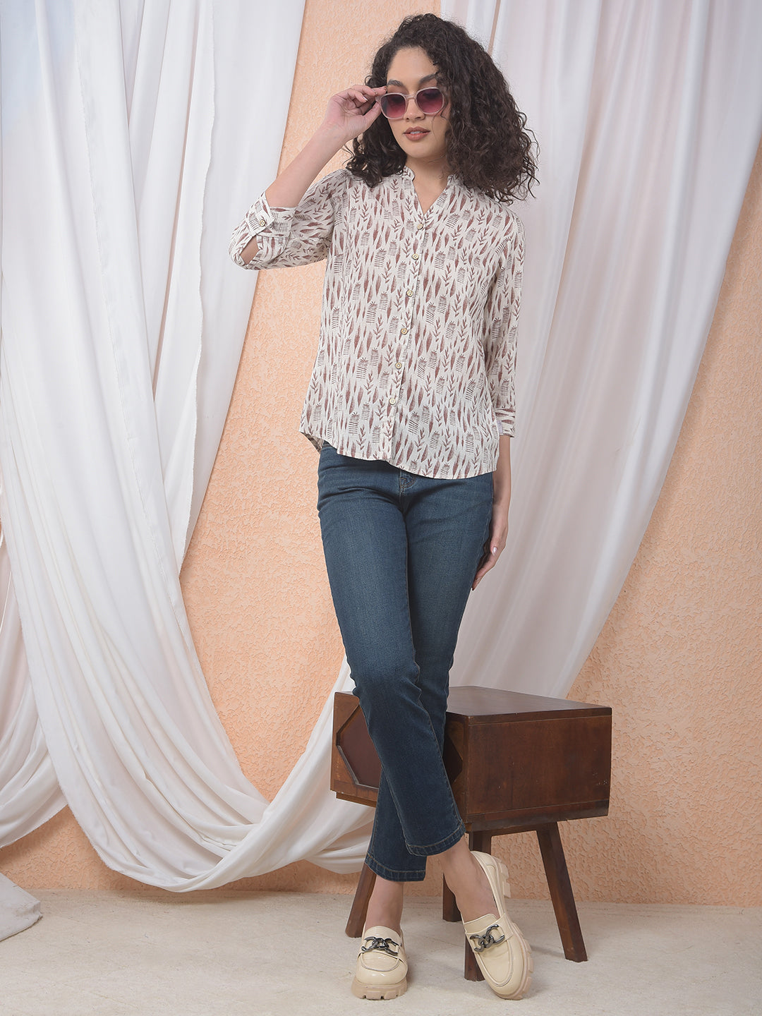 Printed Linen Brown Shirt