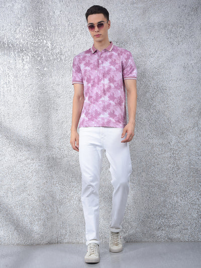 Pink Printed Polo-Neck T-Shirt