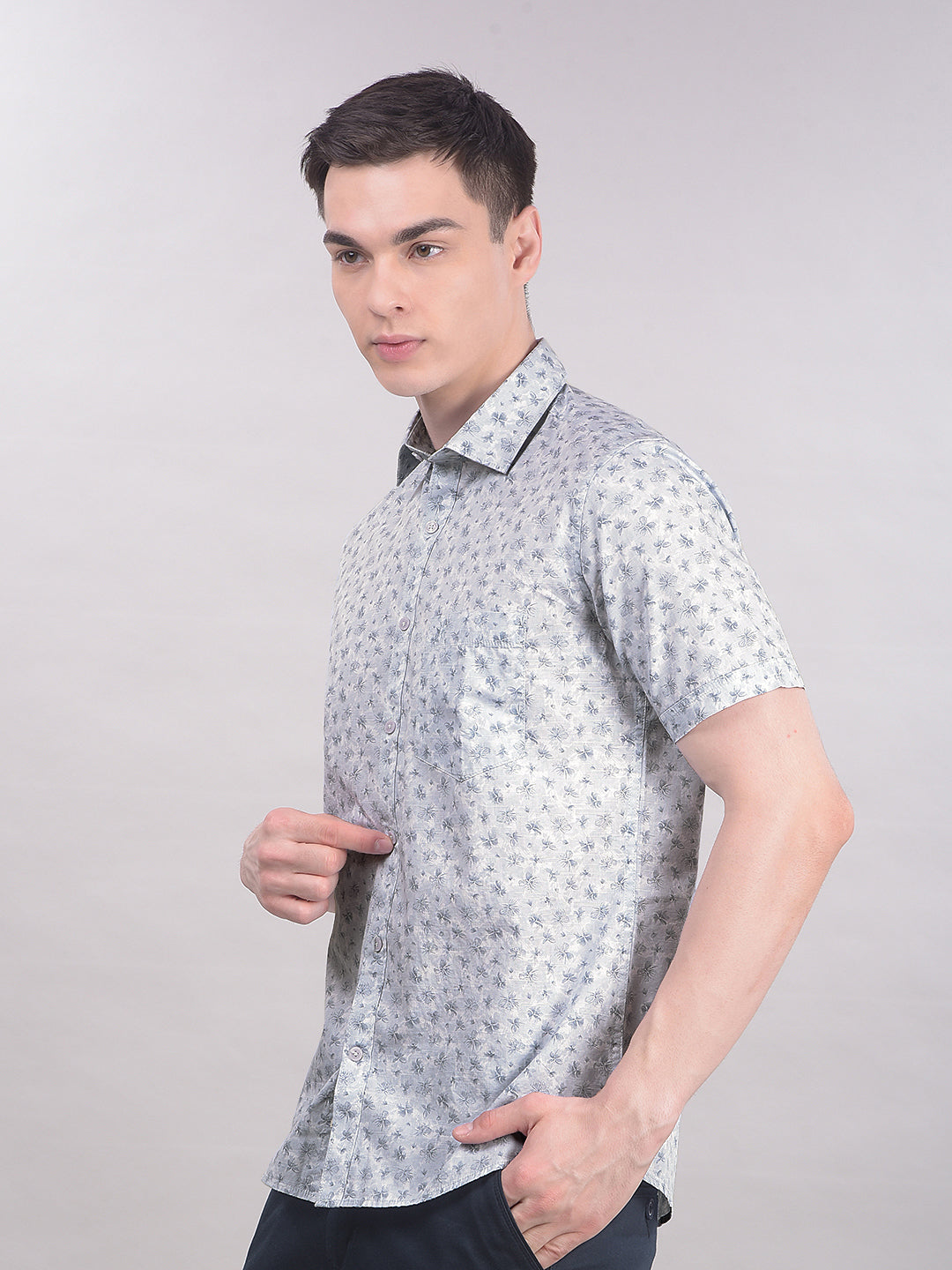 Blue Floral Print Shirt-Men Shirts-Crimsoune Club
