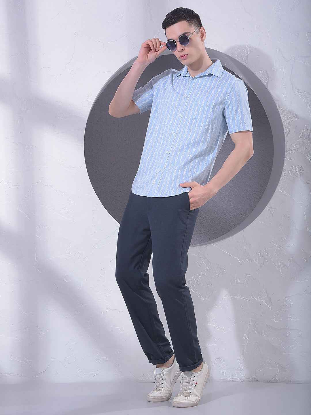 Blue Vertical Striped Shirt