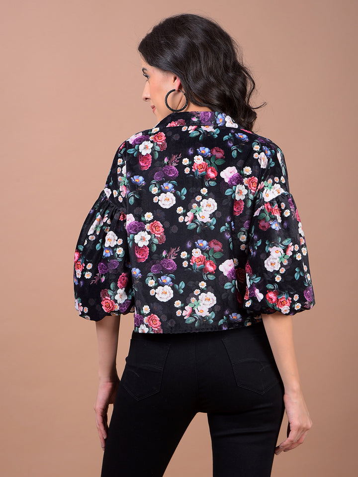 Multi-Color Floral Print Cropped Shirt
