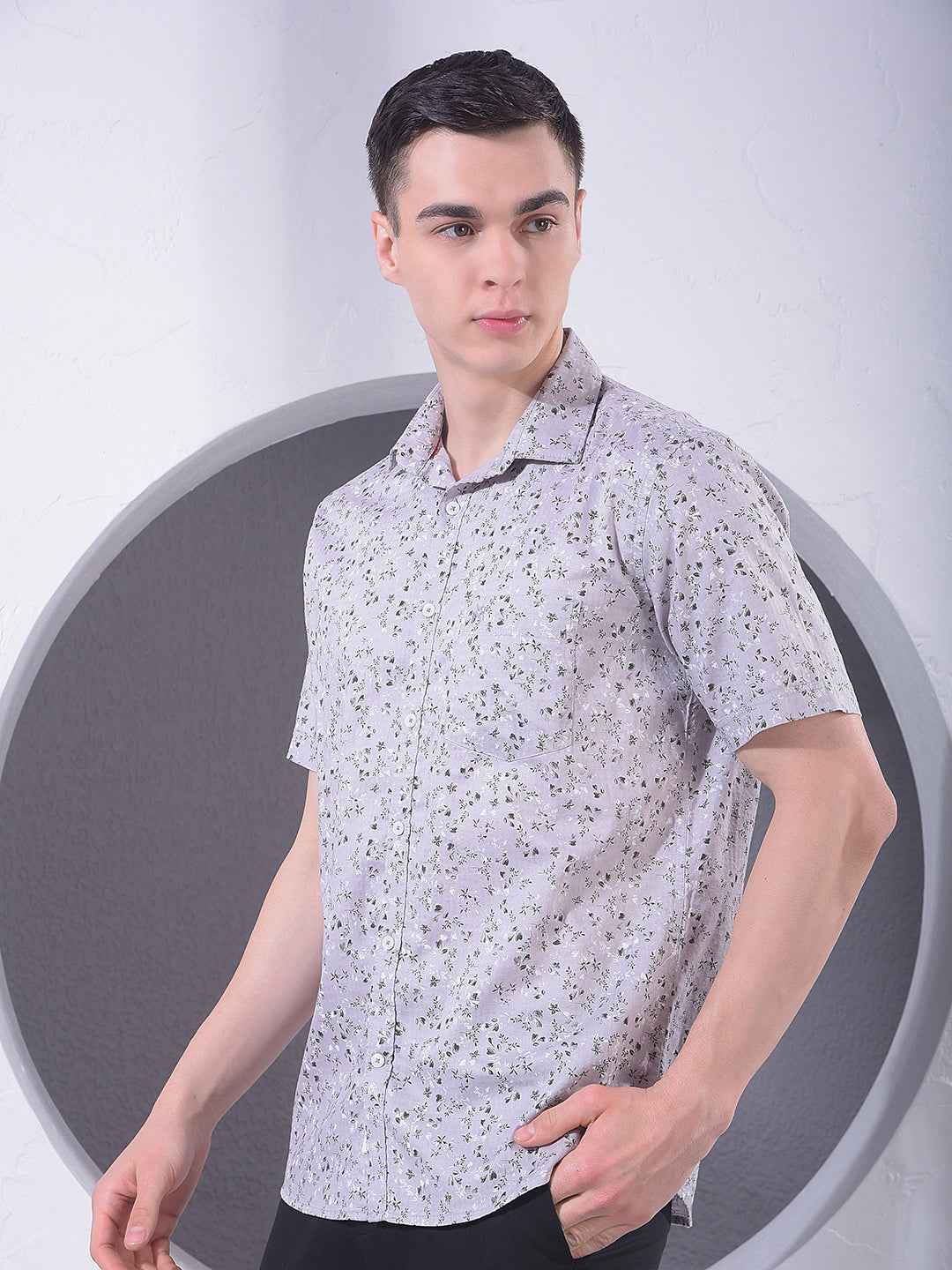 Grey Floral Print Shirt