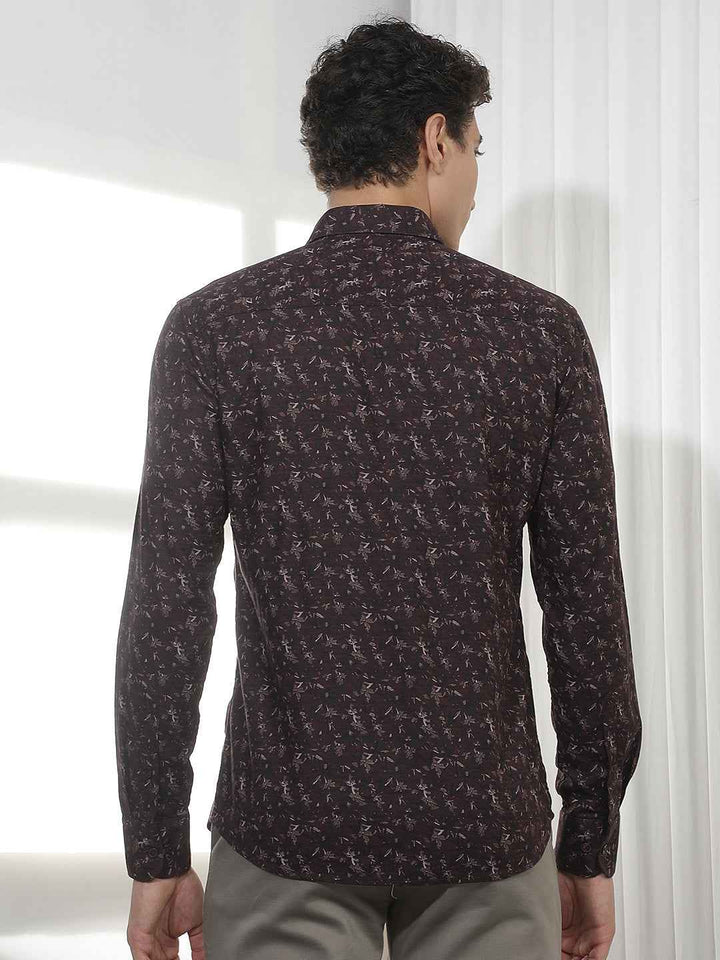 wine Floral Print Shirt