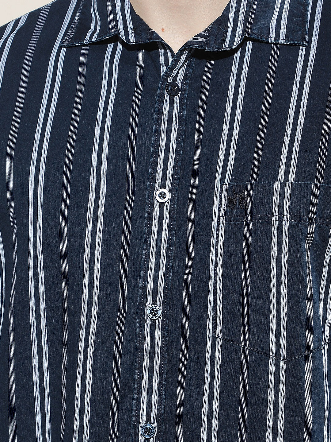 Navy Blue Vertical Stripes 100% Cotton Shirt