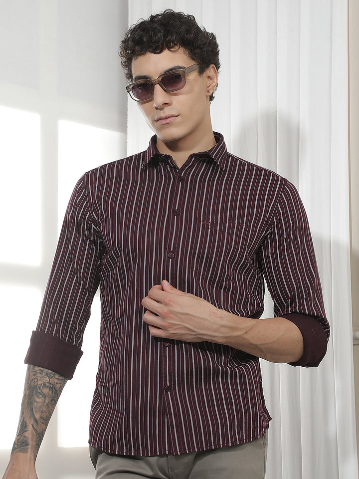 Wine Vertical Striped Shirt