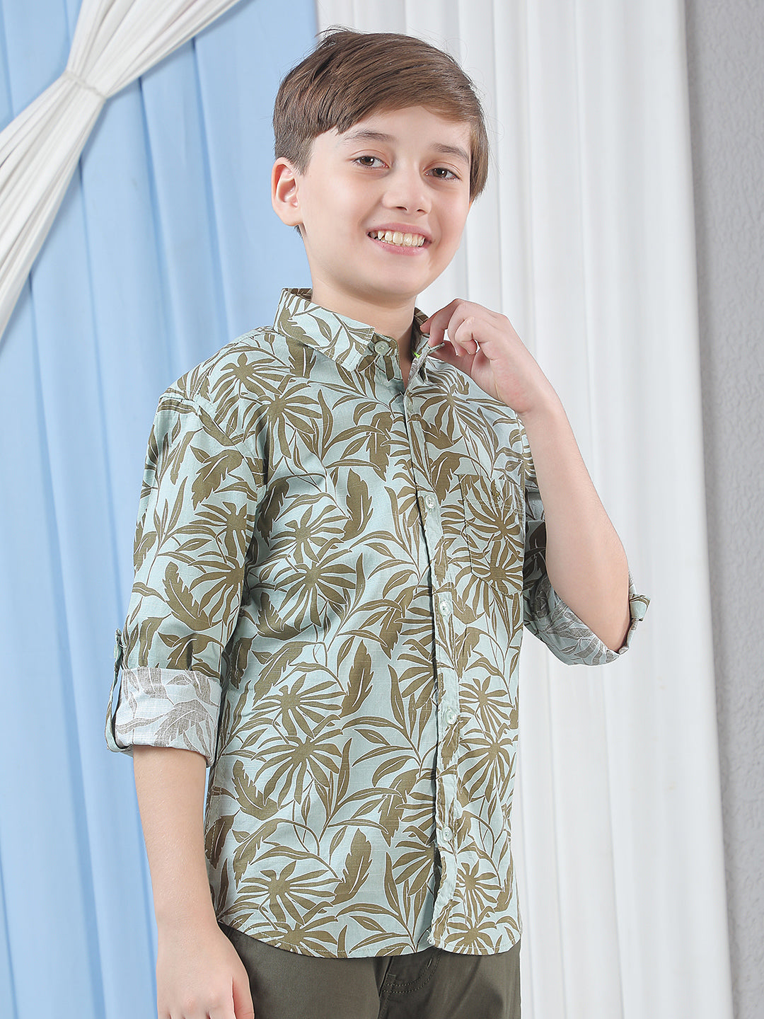 Olive Floral Print Shirt