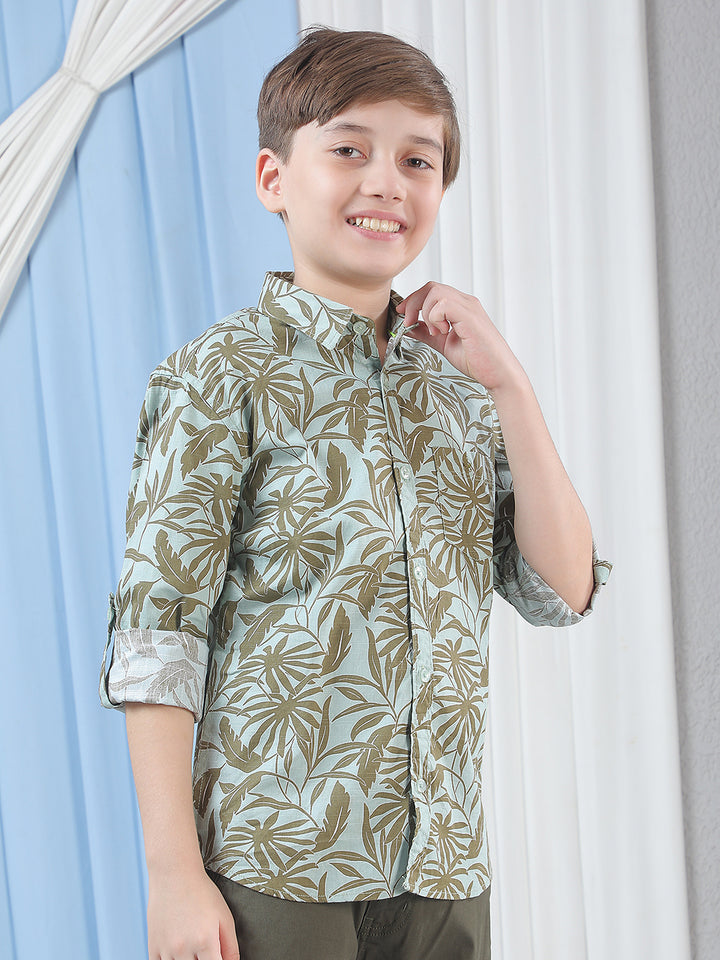 Olive Floral Print Shirt
