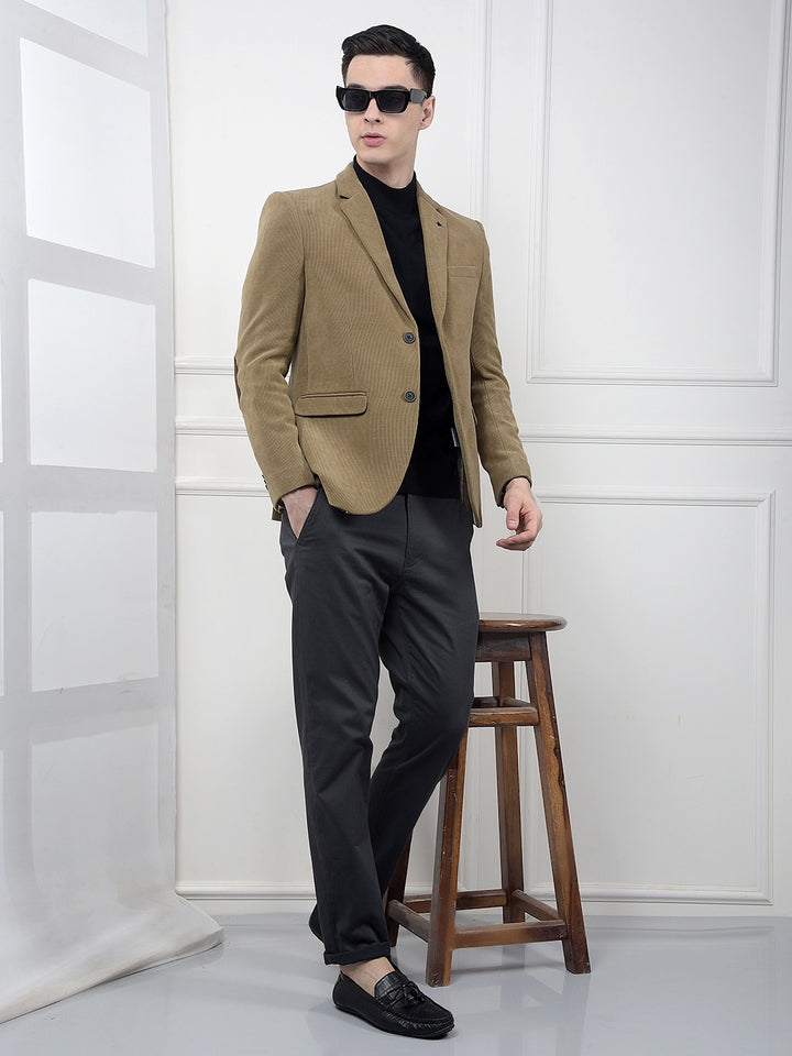 Beige Notched Lapel Single-Breasted Blazer
