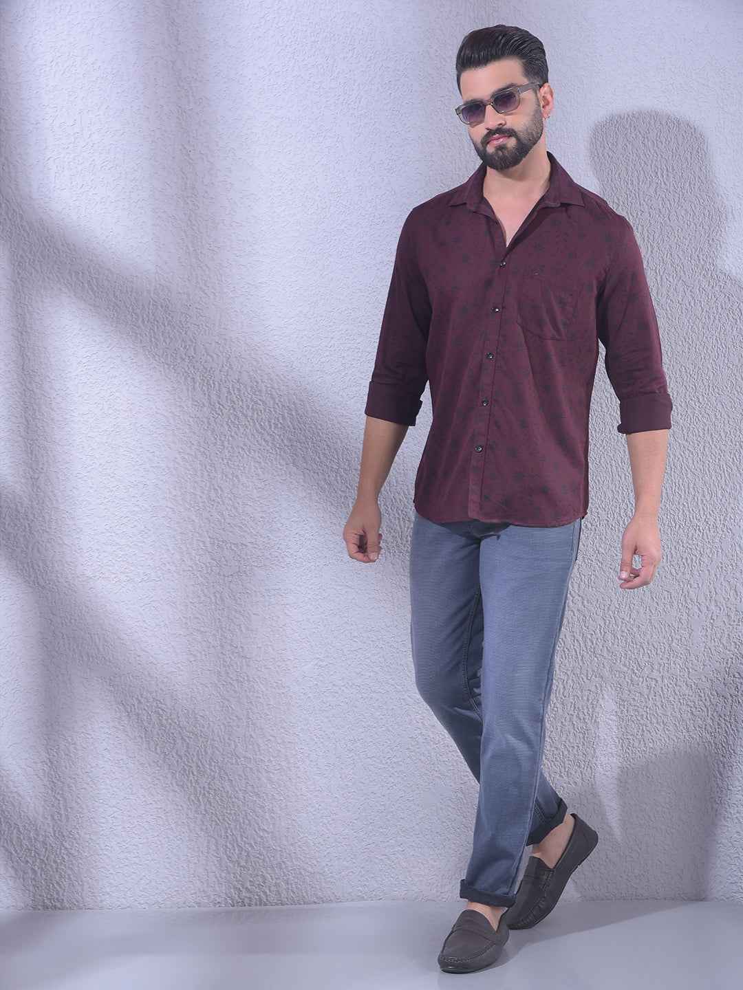 Wine Floral Print Shirt