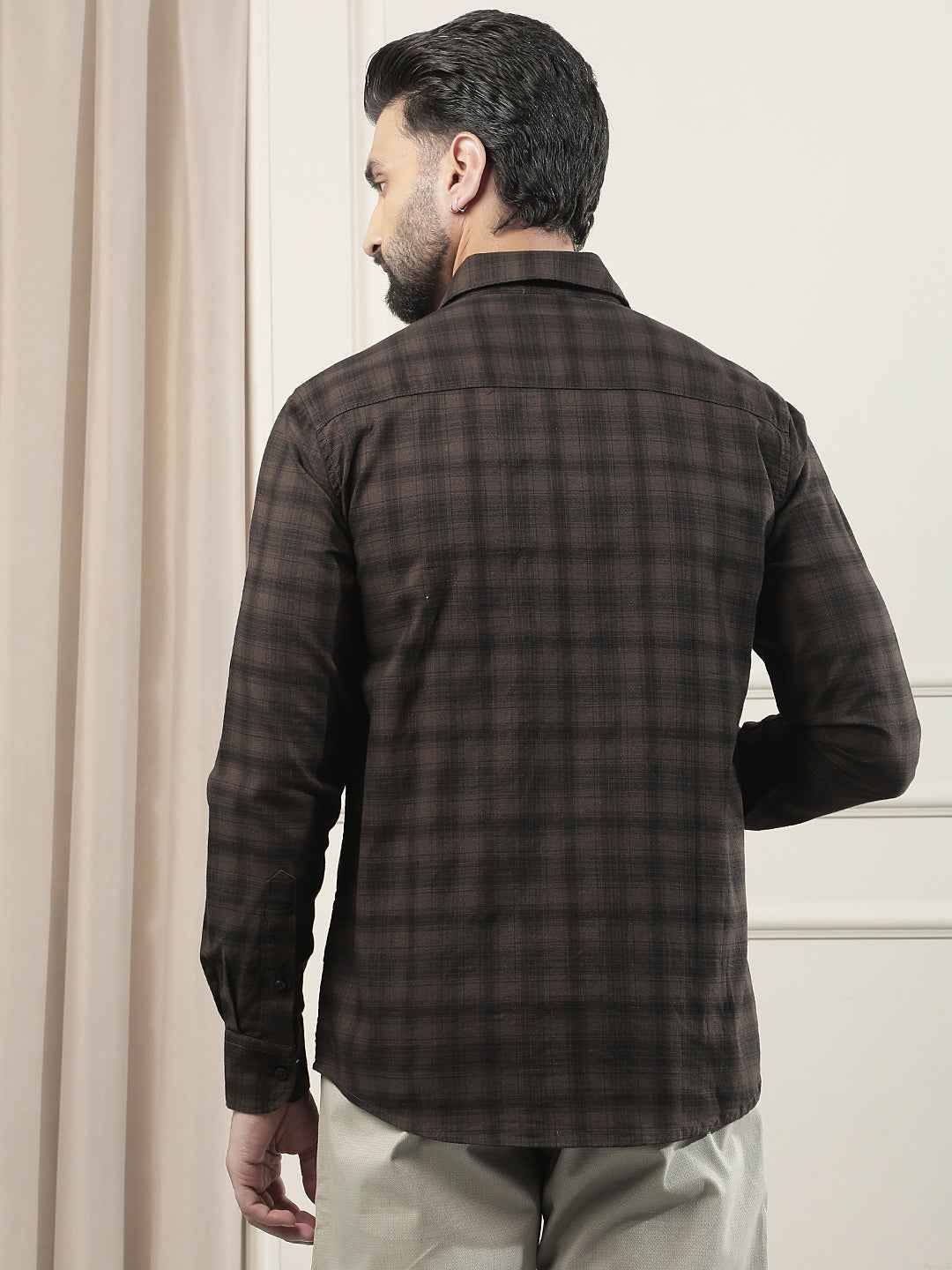 100% Cotton Brown Checked Shirt