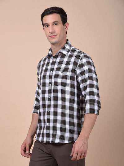 Brown Checked 100% Cotton Shirt