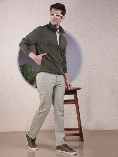 Classy Olive Checked Sweatshirt