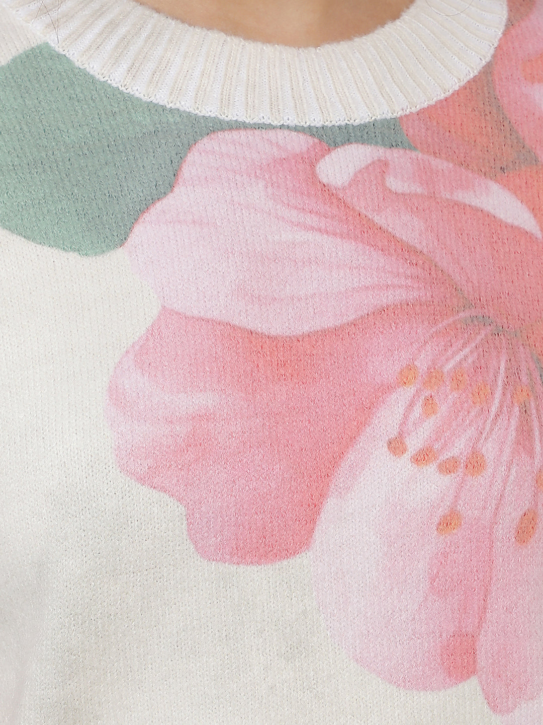 Multi-Color Floral Print Acrylic Sweater