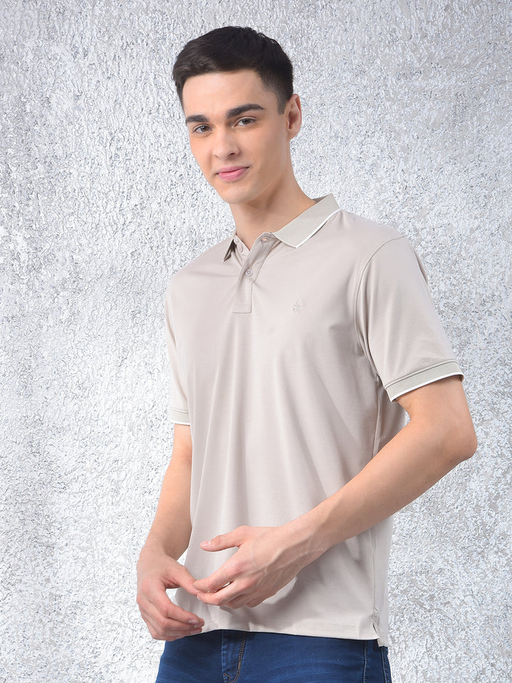 Beige Polo-Neck T-Shirt