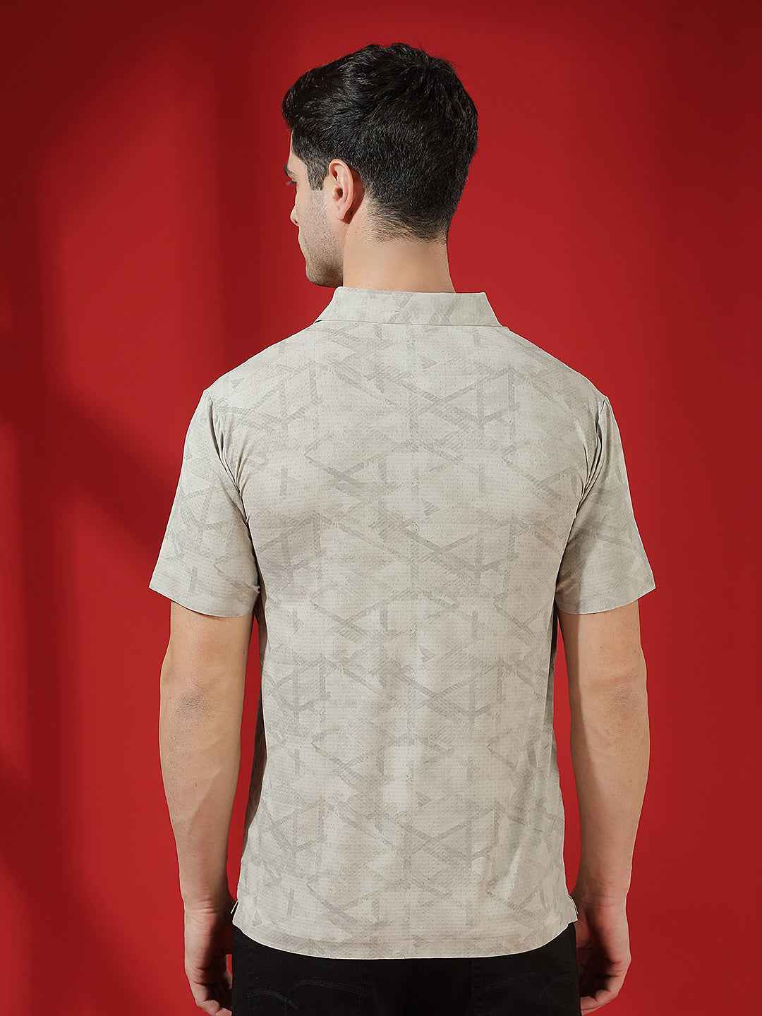Beige Abstract Print Polo T-Shirt