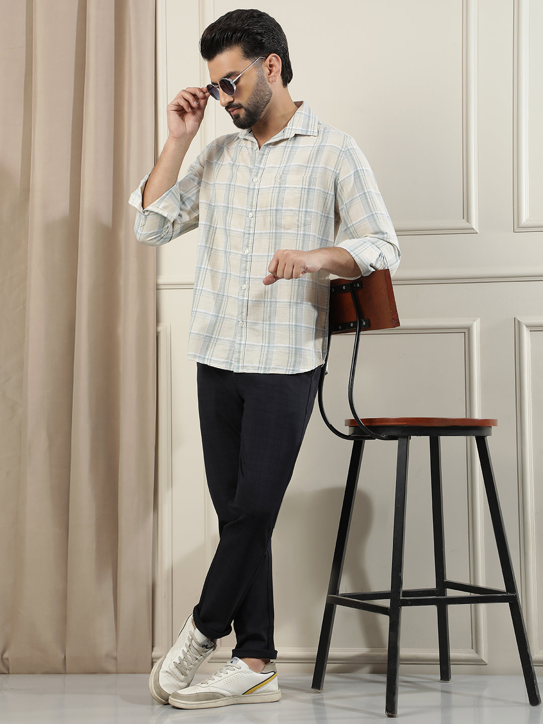 Green Linen Checked Shirt