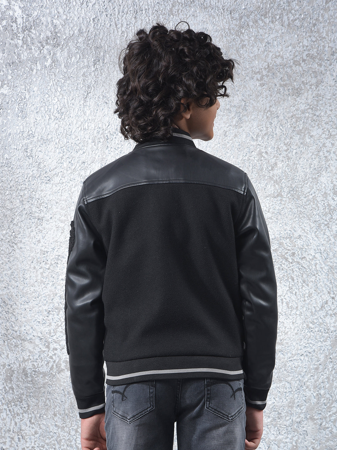 Black Typographic Print Varsity Jacket