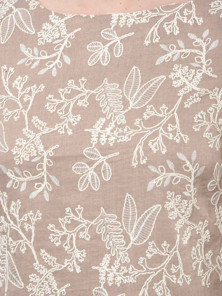 Beige Floral Embroidered Top