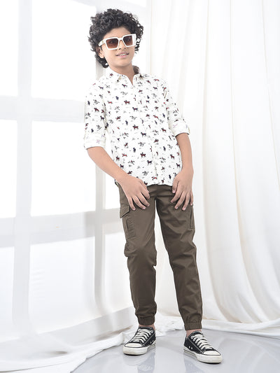 White Printed 100% Cotton Corduroy Shirt