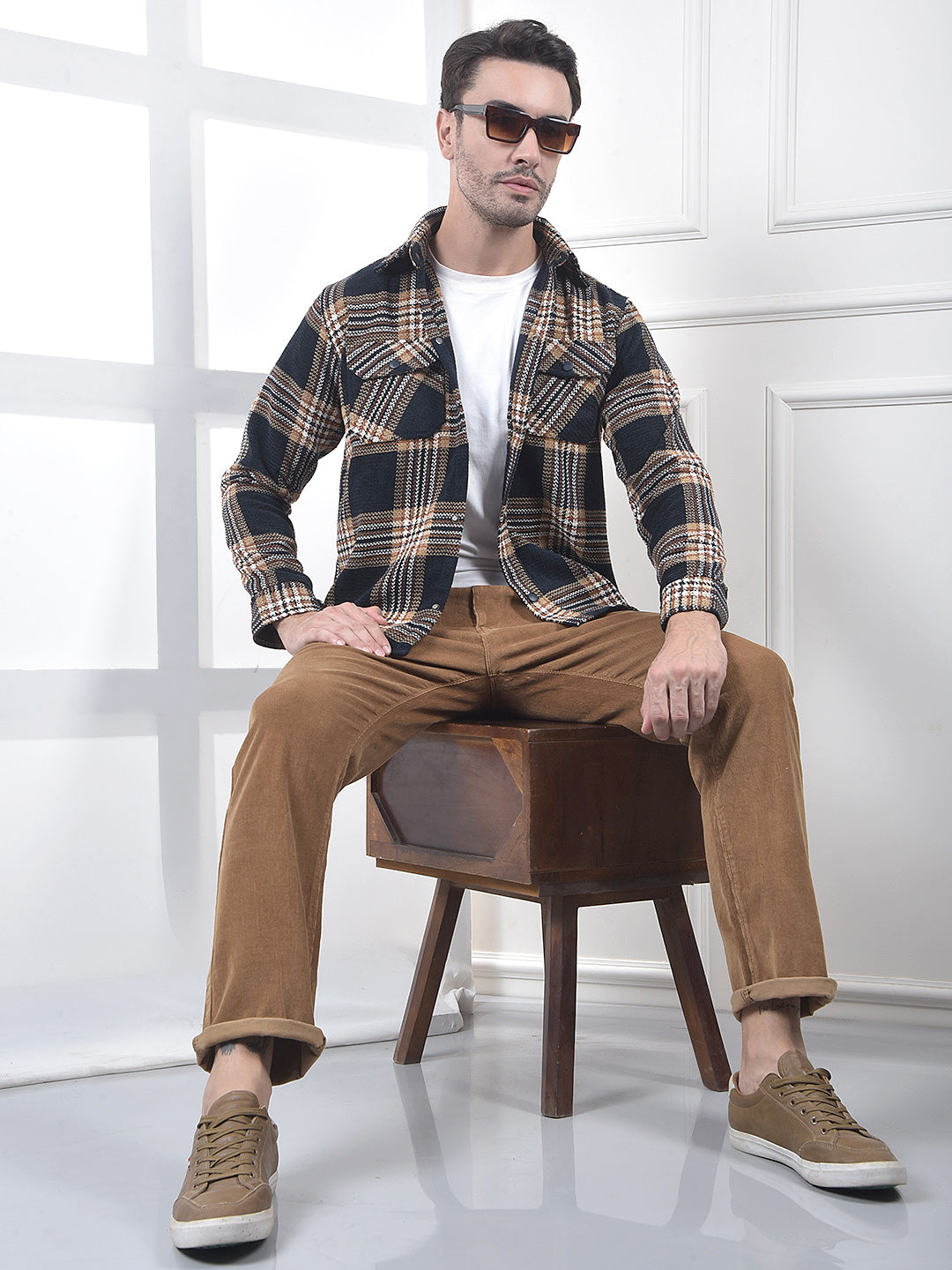 Navy Rustic Check Layering Shacket