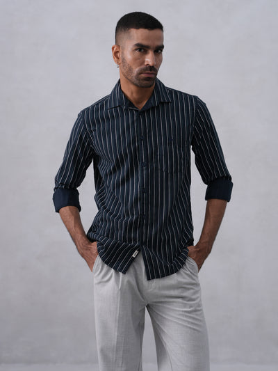 Blue Vertical Stripes 100% Cotton Shirt