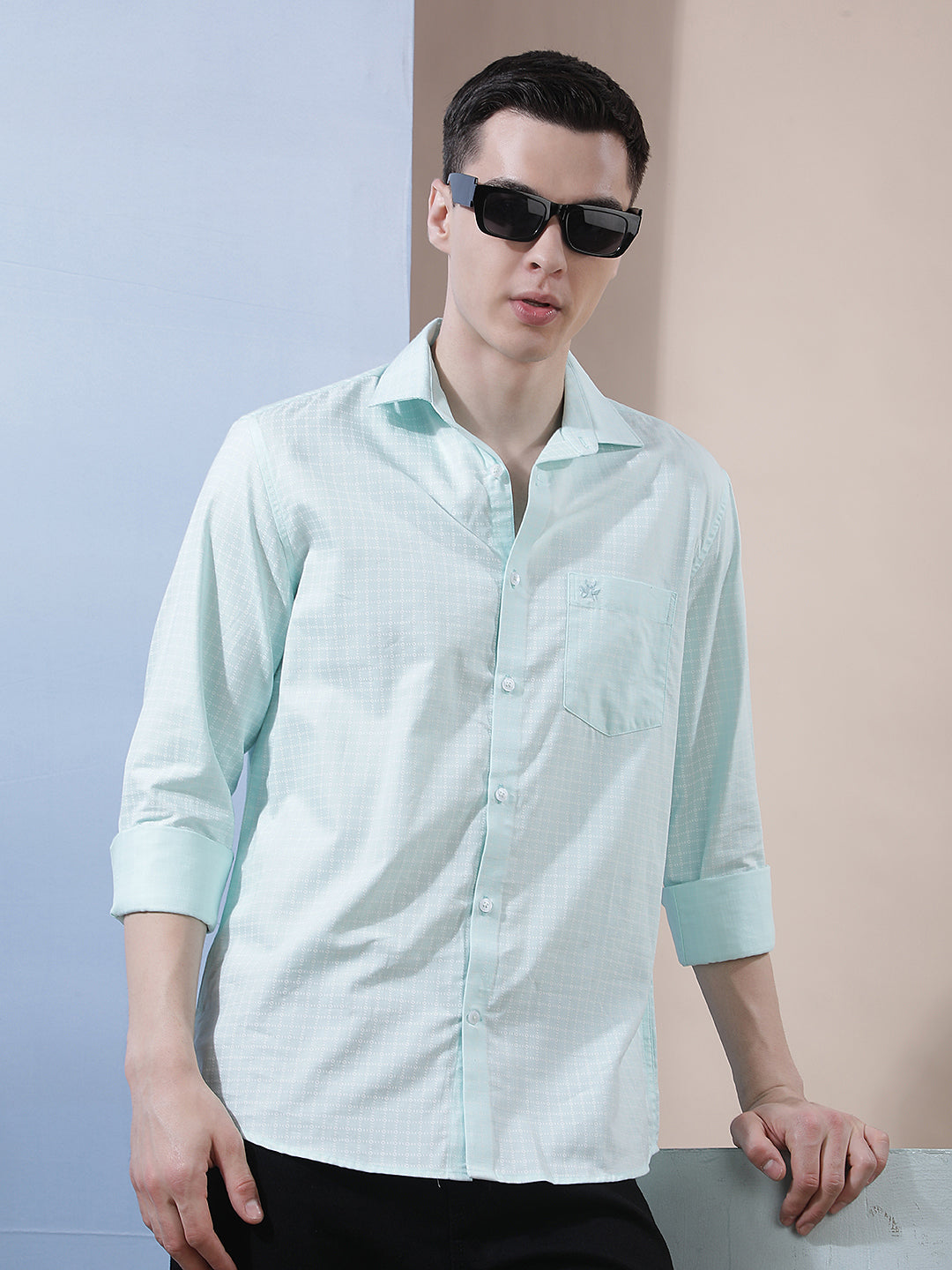 Green Micro Print Shirt