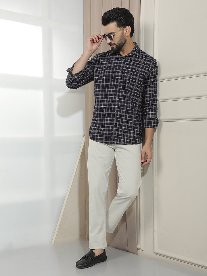 100% Cotton Navy Blue Checked Shirt