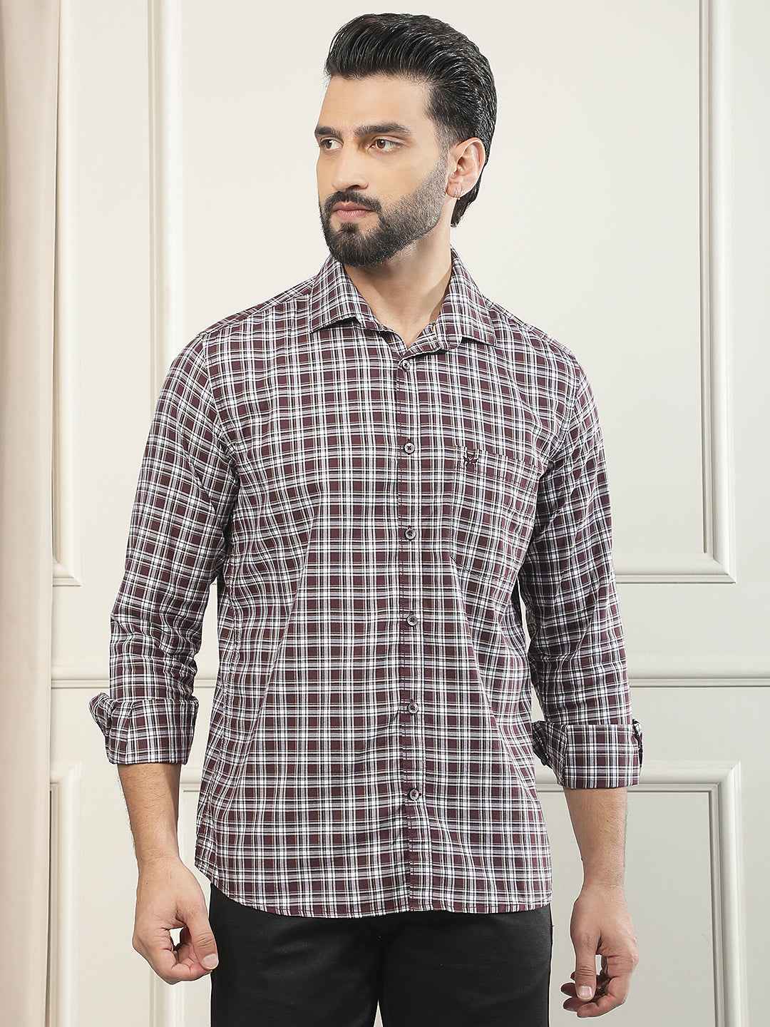 Wine Checked 100% Cotton Shirt