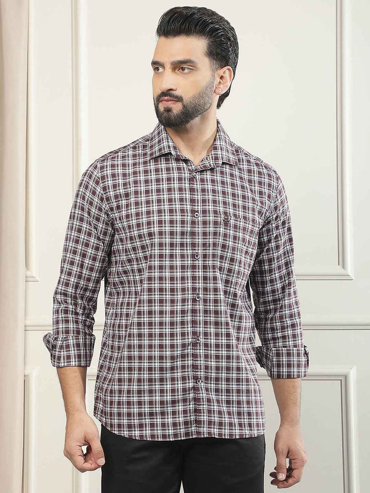 Wine Checked 100% Cotton Shirt
