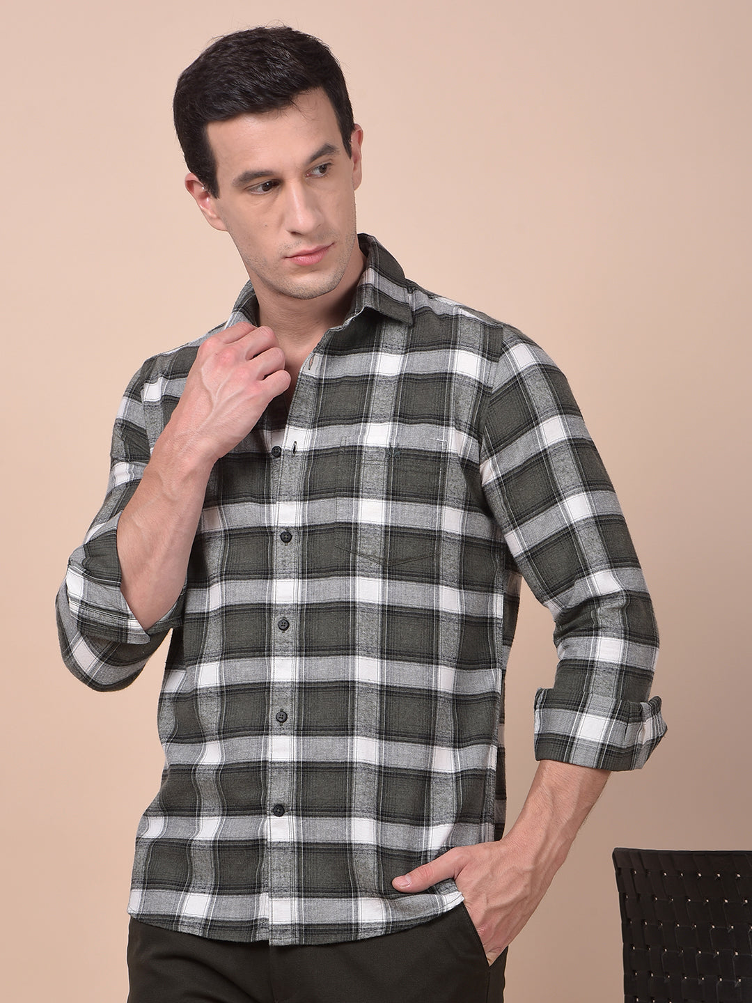 Olive Checked 100% Cotton Shirt