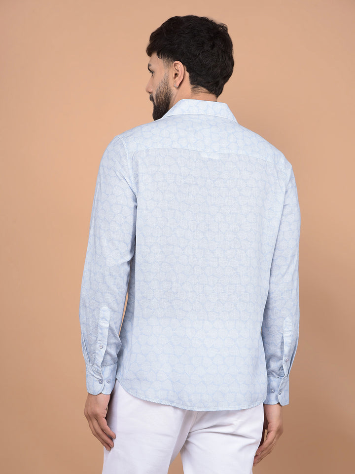 Blue Printed Linen Shirt-Men Shirts-Crimsoune Club