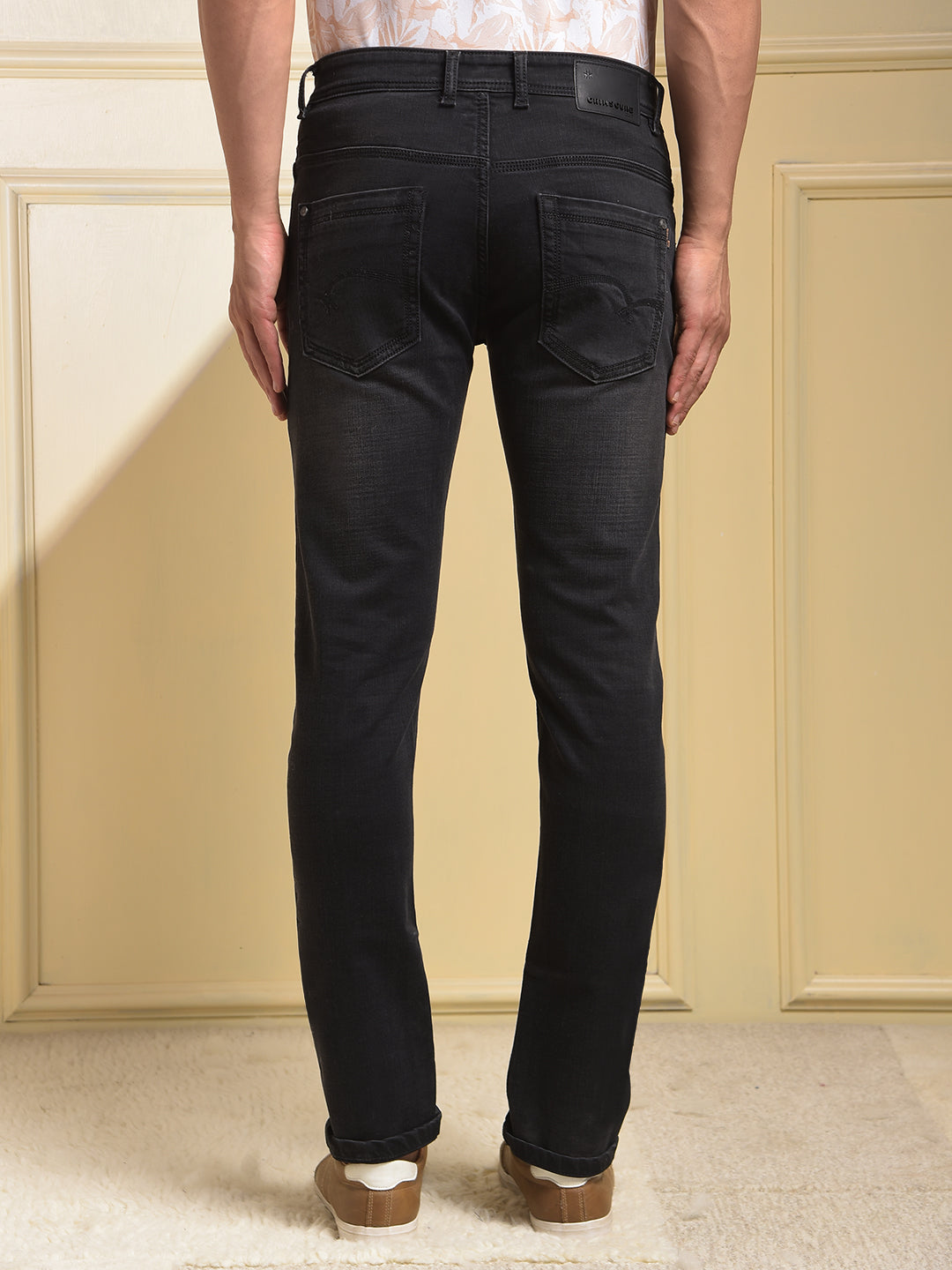 Mid-Wash Skinny Fit Black Jeans