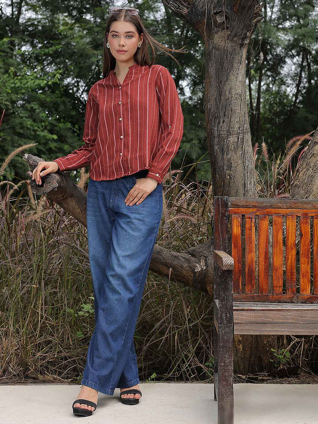 Red Striped V-Neck Shirt
