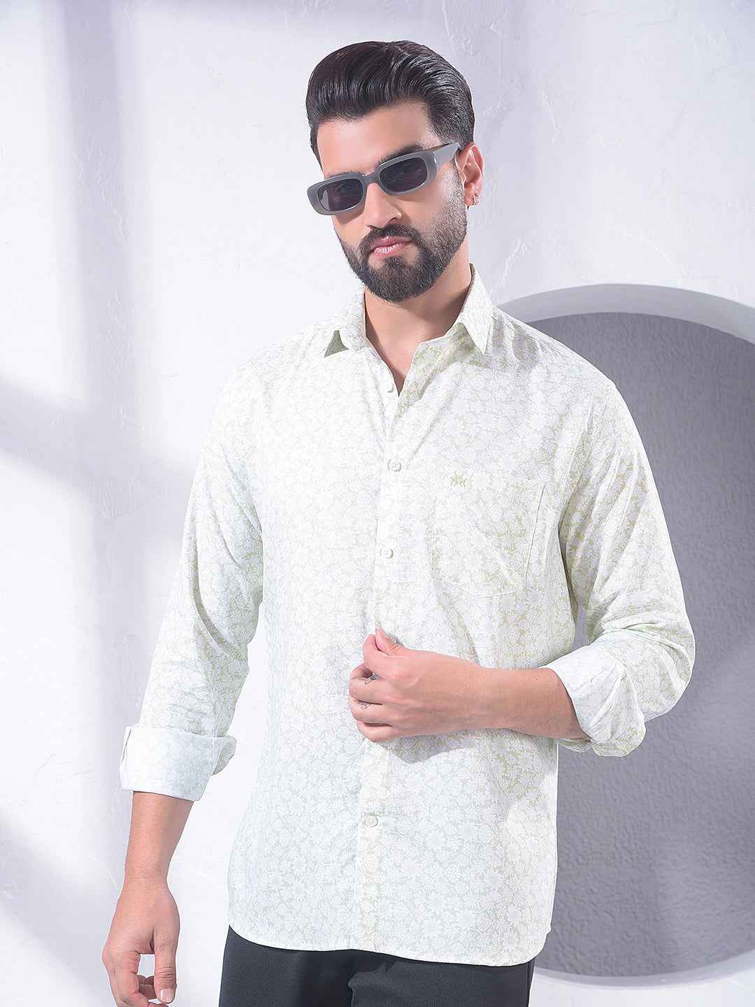 Green Floral Print Modal Shirt