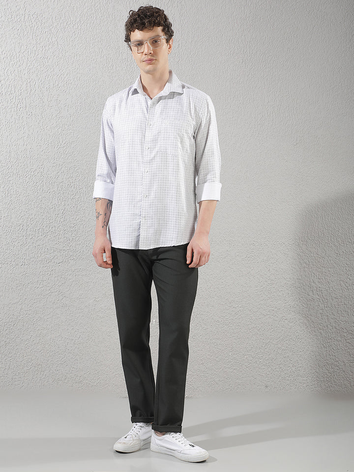 White Geometric Print Shirt