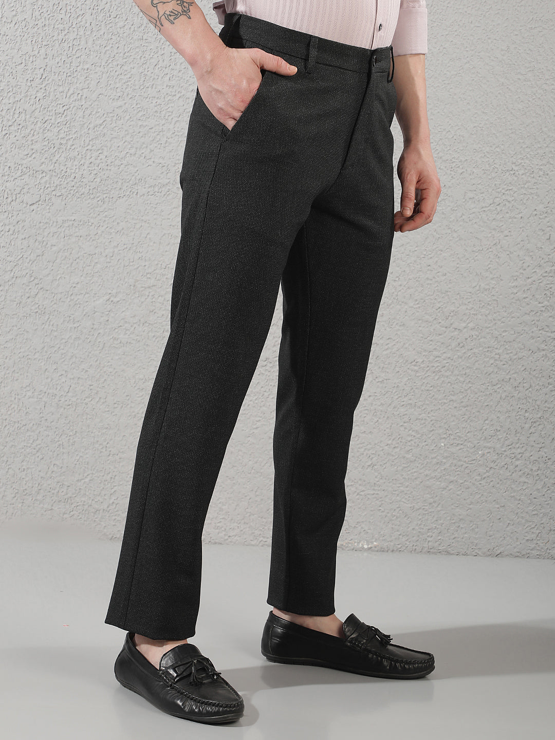 Chic Jet Black Printed Trousers